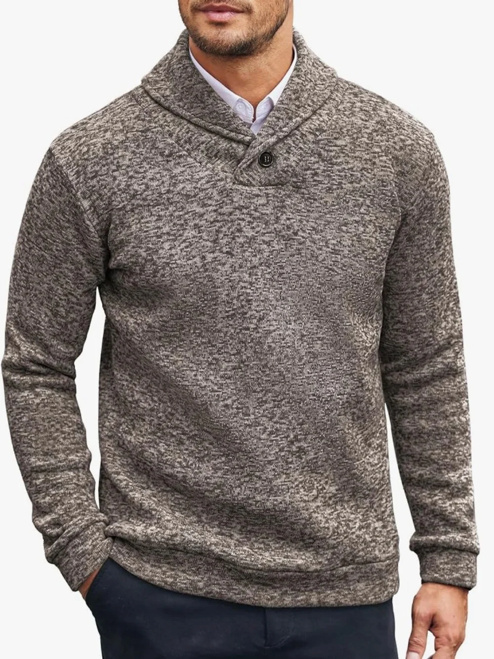 Banana republic!! Men's Shawl Collar Pullover Sweater - Heathered Taupe! L